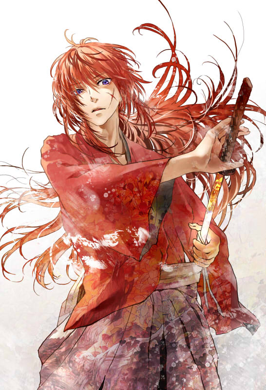 1boy, himura_kenshin, japanese_clothes, katana, kibi_(kibi.ibik), long_hair, male_focus, ponytail