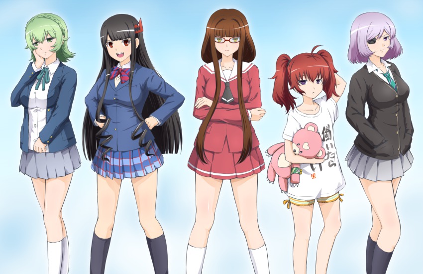 5girls, aoki_hagane_no_arpeggio, ashigara_(aoki_hagane_no_arpeggio), black_hair, blazer, braid, brown_eyes, brown_hair