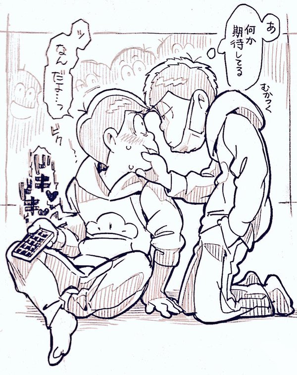 10s, 2boys, arm_support, bnjgm., brothers, controller, graphite_(medium), hood, hoodie, indian_style, kneeling, mask, matsuno_ichimatsu, matsuno_karamatsu, monochrome, mouth_mask, multiple_boys, osomatsu-kun, osomatsu-san, osomatsu_(series), remote_control, siblings, sitting, surgical_mask, sweat, traditional_media