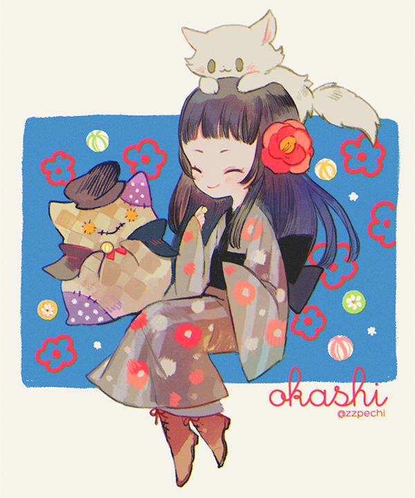 10s, 1boy, 1girl, :3, ^_^, animal, animal_on_head, bad_id