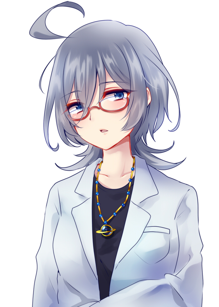 1girl, ahoge, blazer, blue_eyes, collarbone, ensemble_girls!, female_focus, glasses