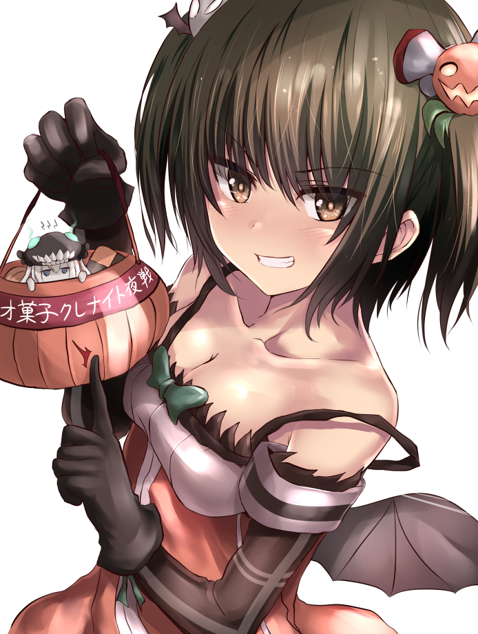 10s, 2girls, abyssal_ship, alternate_costume, bare_shoulders, blue_eyes, blush, breasts