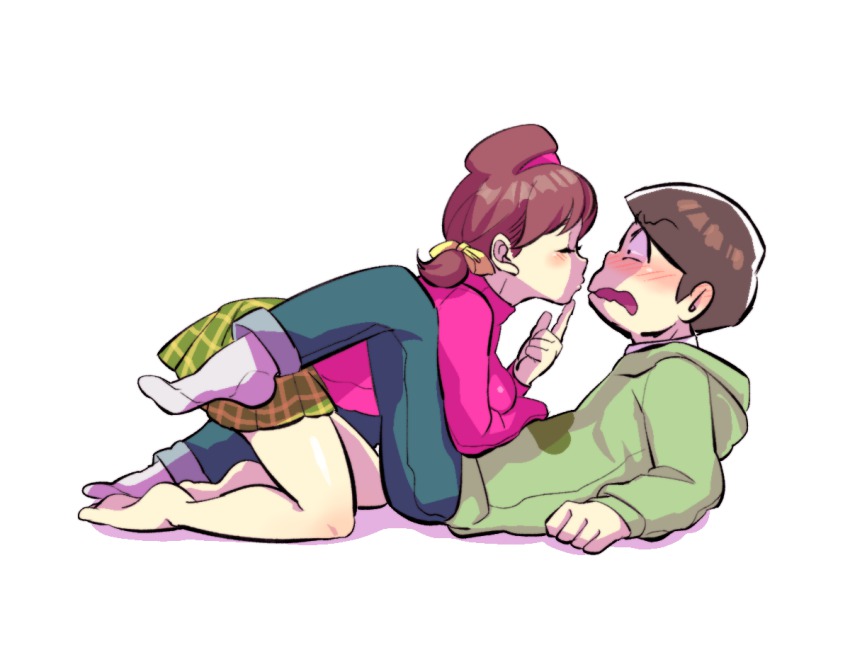 10s, 1boy, 1girl, arm_support, assertive_female, bad_id, bad_pixiv_id, barefoot