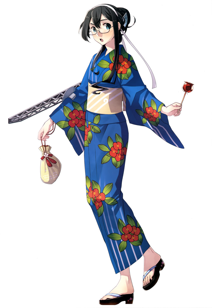 10s, 1girl, :o, absurdres, black_hair, blush, candy_apple, feet