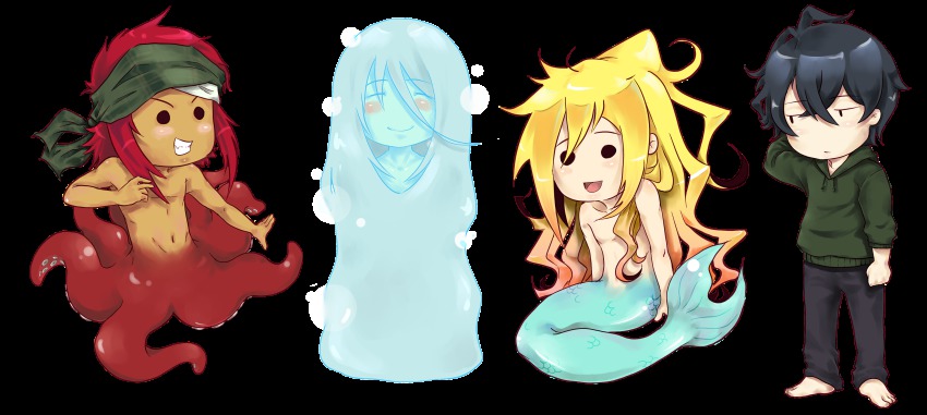 4boys, absurdres, black_hair, blonde_hair, blush, dir.ge, highres, long_hair