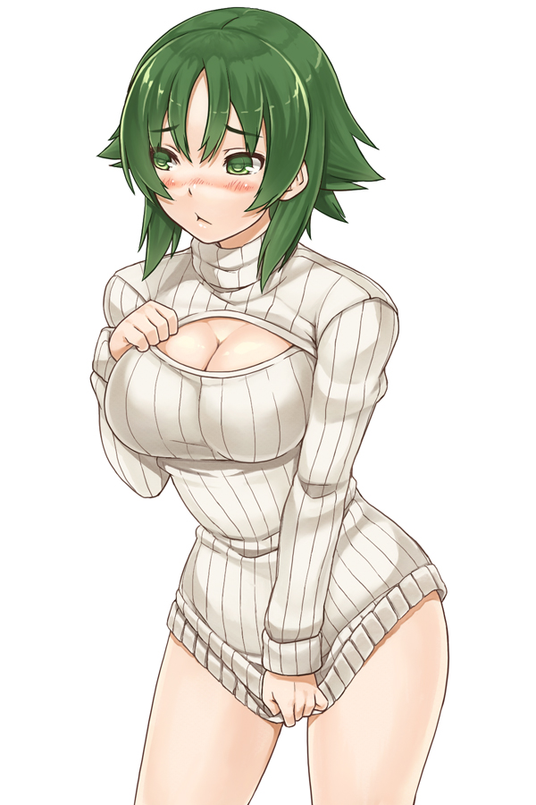1girl, atsuko_(minami-ke), bad_id, bad_pixiv_id, blush, breasts, cleavage, cleavage_cutout