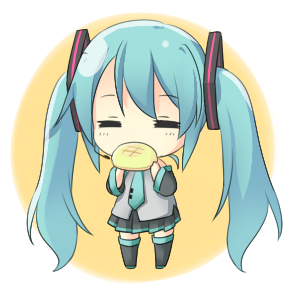 1girl, =_=, aqua_hair, bad_id, bad_pixiv_id, bare_shoulders, black_thighhighs, bread