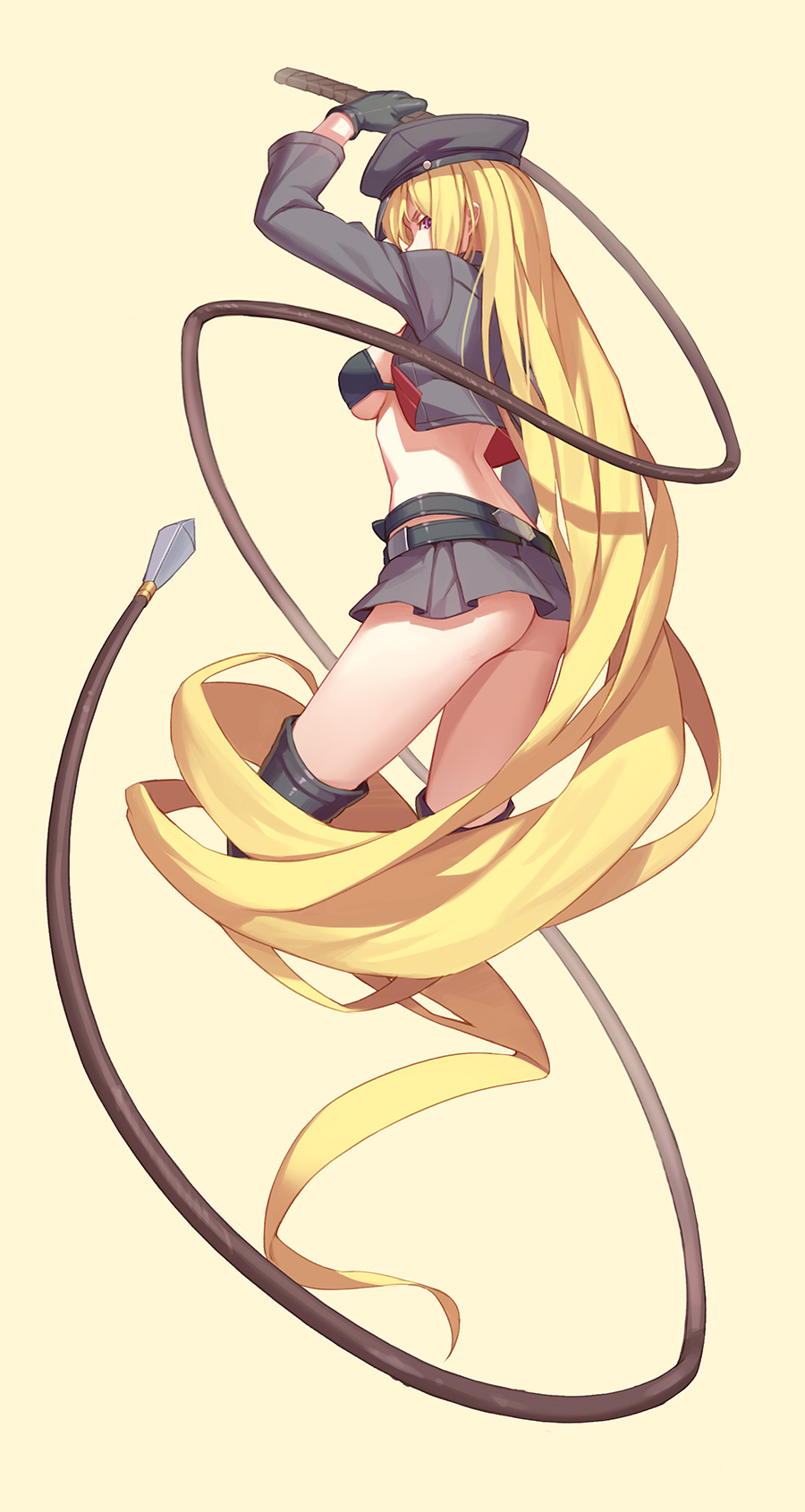 10s, 1girl, absurdly_long_hair, arm_up, ass, back, belt, bikini