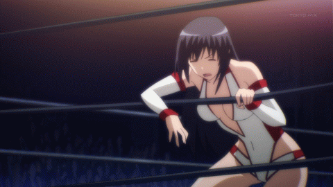 10s, 2girls, 619, animated, animated_gif, black_hair, hagiwara_sakura, kicking, lowres, miyazawa_erena, multiple_girls, orange_hair, sekai_de_ichiban_tsuyoku_naritai!, wrestling, wrestling_boots, wrestling_outfit, wrestling_ring