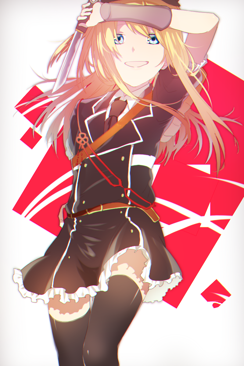 10s, 1boy, bad_id, bad_pixiv_id, black_thighhighs, blonde_hair, blue_eyes, crossdressing