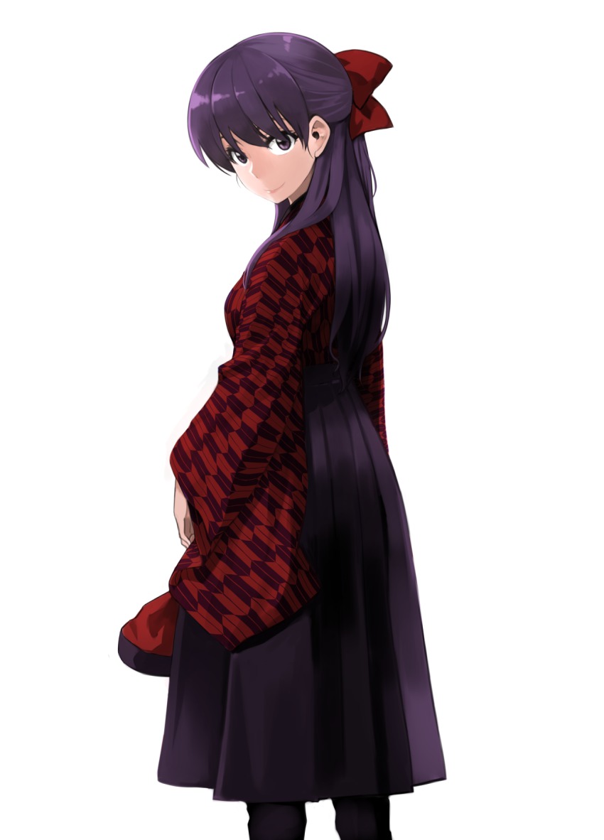 1girl, black_eyes, black_hair, blush, bow, breasts, female_focus, hair_bow