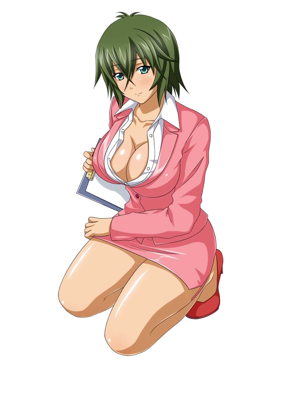00s, 1girl, artist_request, breasts, female_focus, green_hair, highres, ikkitousen