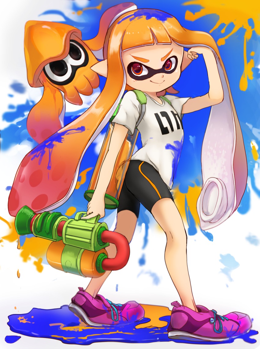 1girl, bike_shorts, female_focus, highres, ink_tank_(splatoon), inkling, inkling_(swim_form), inkling_girl