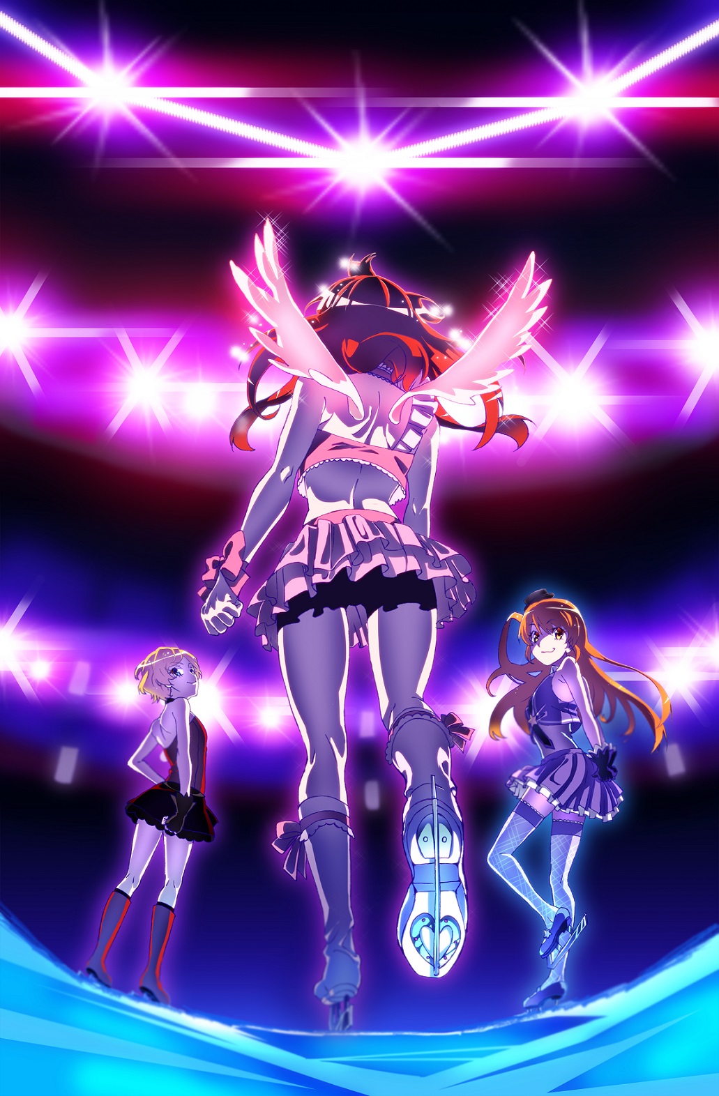 3girls, amamiya_rizumu, arms_behind_back, back, bare_back, bare_shoulders, black_gloves, black_ribbon