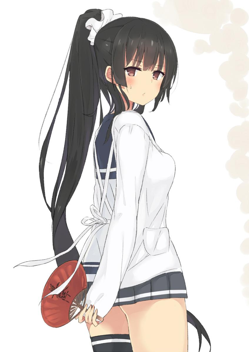 10s, 1girl, a_(nanananaaannaa), apron, arm_behind_back, bad_id, bad_twitter_id, black_hair