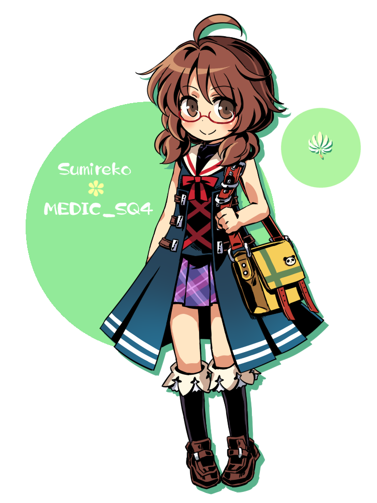 1girl, ahoge, alternate_costume, bag, brown_eyes, brown_hair, coat, etrian_odyssey