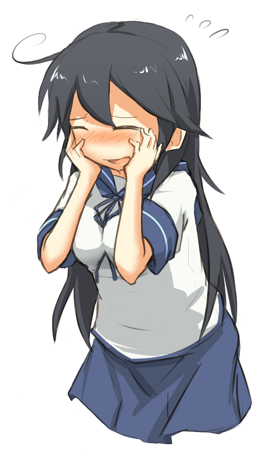 10s, 1girl, ahoge, bad_id, bad_pixiv_id, black_hair, blush, closed_eyes