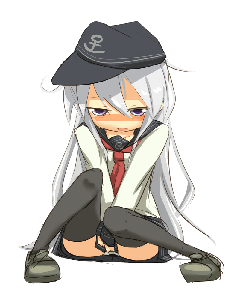 10s, 1girl, anchor_symbol, bad_id, bad_pixiv_id, blush, covering_crotch, covering_privates