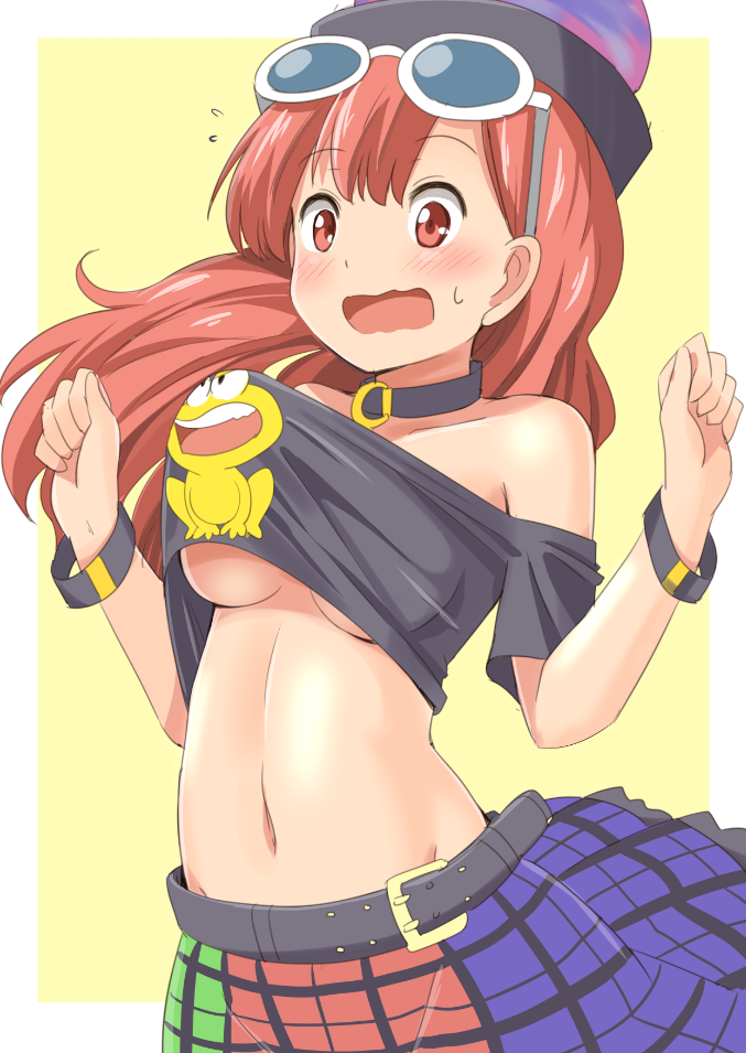 1girl, animal_print, bare_shoulders, belt, blush, bracelet, breasts, collar