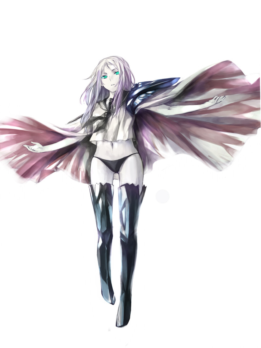 10s, 1girl, abyssal_ship, aqua_eyes, black_panties, breasts, cape, female_focus