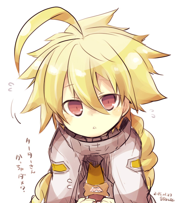 1girl, ahoge, bad_id, bad_pixiv_id, blazblue, blonde_hair, braid, cape