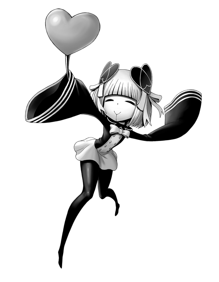 1girl, attraction-m_(lolo), closed_eyes, heart, magical_girl, magical_girl_apocalypse, mahou_shoujo_of_the_end, monochrome