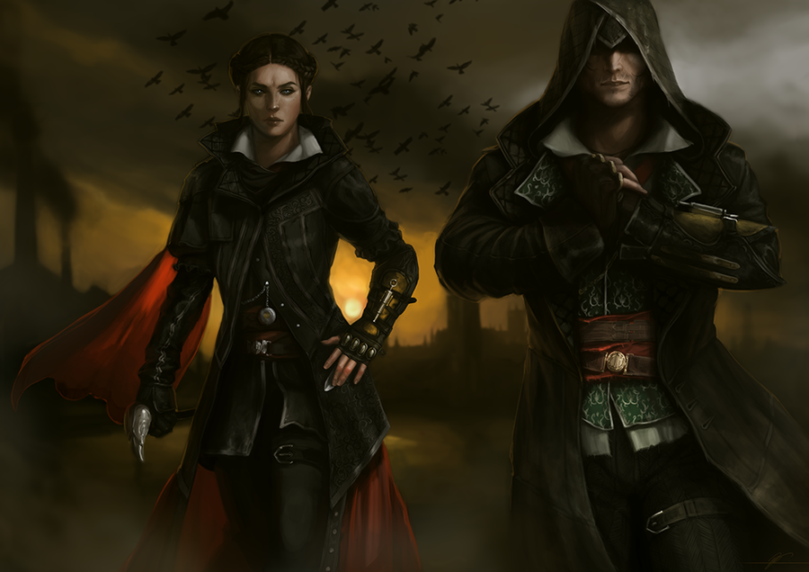 1boy, 1girl, animal, assassin's_creed, assassin's_creed_(series), belt, bird, brother_and_sister