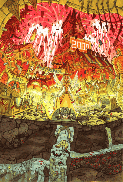 2000, artist_request, bat_(animal), concept_art, fireworks, grandia, grandia:_parallel_trippers, mummy, no_humans, official_art, outdoors, parade, partially_underground_shot, scenery, still_life, tagme, underground, x-ray, yuuhi_(grandia)