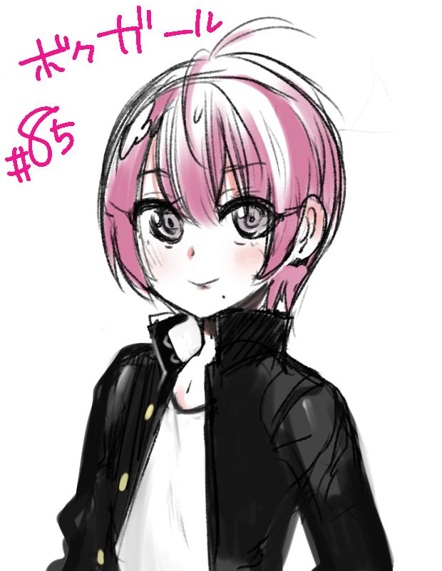 1girl, androgynous, black_jacket, blush, boku_girl, eyelashes, female_focus, genderswap