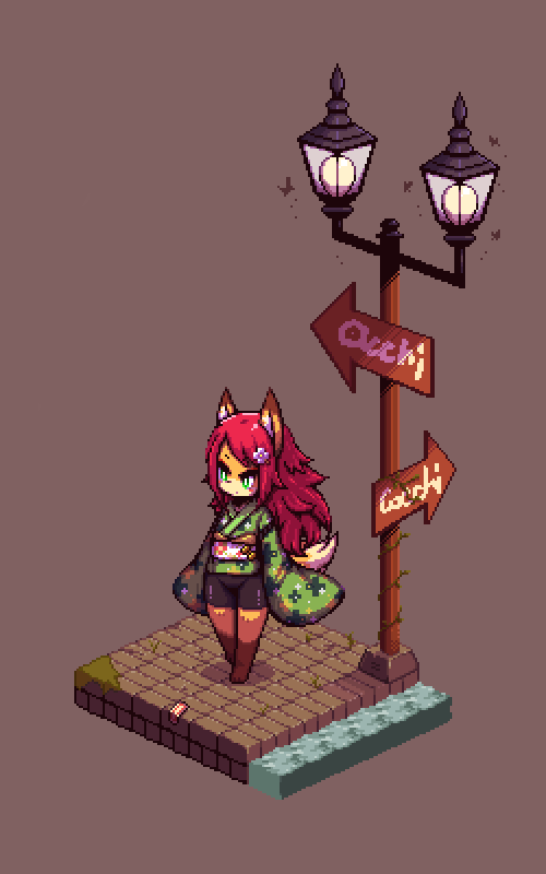 1girl, female_focus, fox, furry, furry_female, green_eyes, japanese_clothes, long_hair