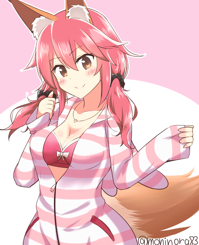 10s, 1girl, animal_ears, blush, breasts, brown_eyes, cleavage, fate/extra