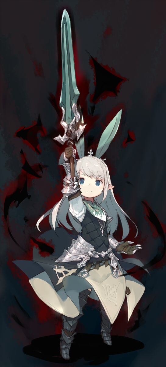 10s, 1girl, animal_ears, arm_up, armor, blue_eyes, dark_knight_(final_fantasy), fake_animal_ears