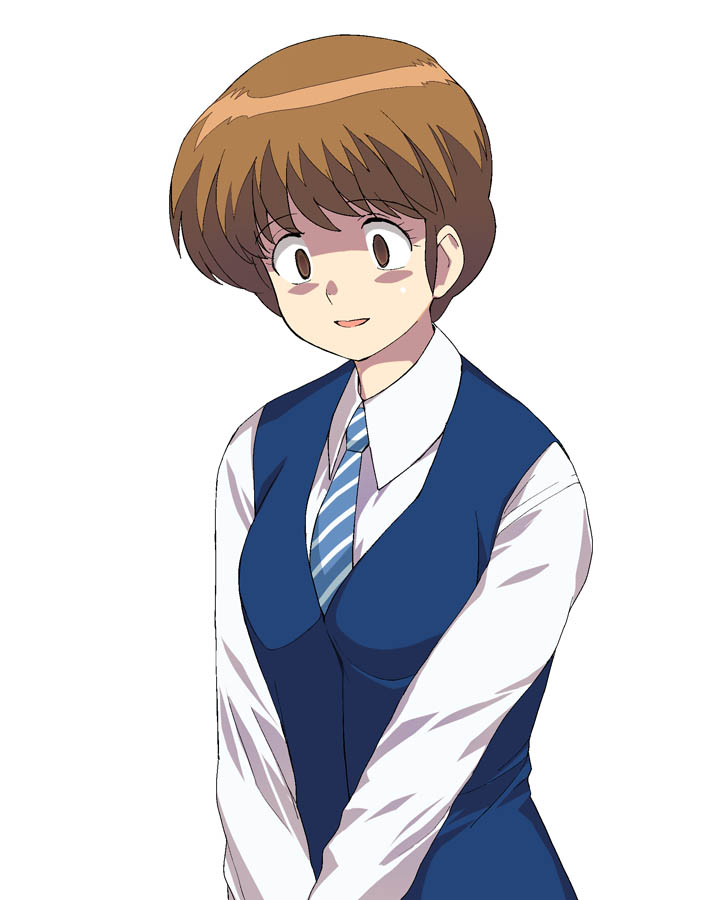 1girl, a1_(initial-g), androgynous, brown_eyes, brown_hair, collared_shirt, dress_shirt, female_focus