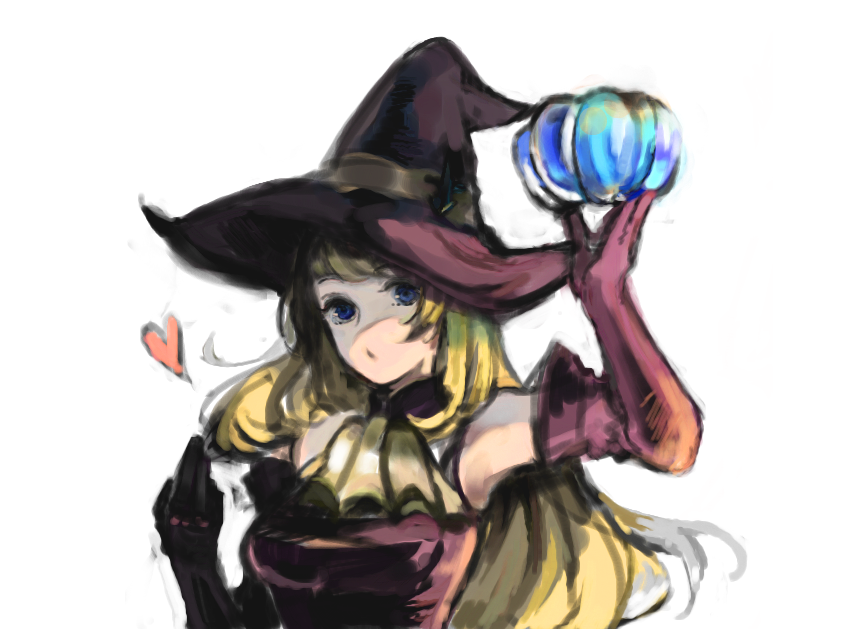 1girl, arm_up, ascot, bare_shoulders, beckoning, blonde_hair, blue_eyes, deneb_rove