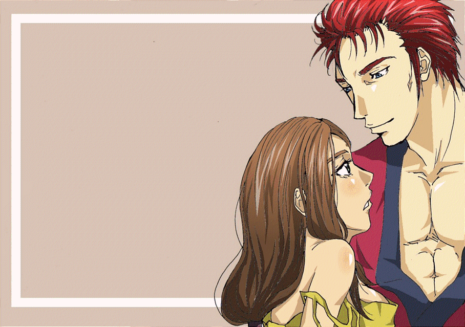 1boy, 1girl, arc_the_lad, arc_the_lad_ii, arc_the_lad_iii, bare_shoulders, breasts, brown_background