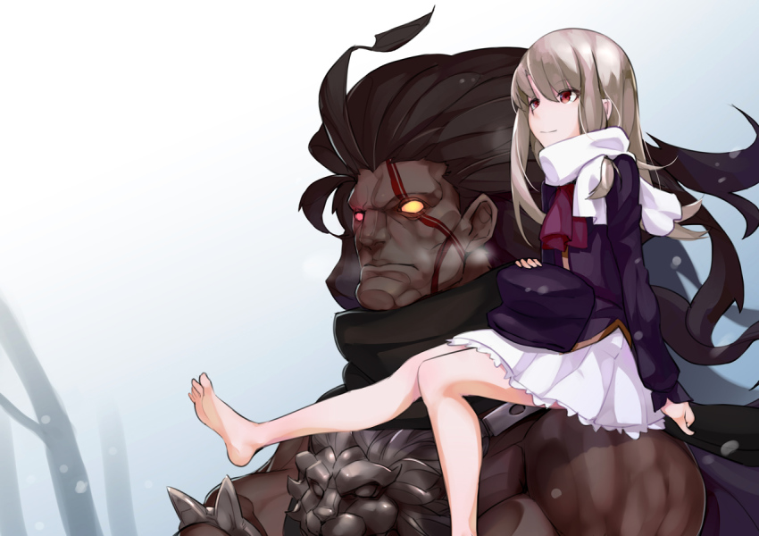1boy, 1girl, bad_id, bad_pixiv_id, barefoot, berserker_class_(fate), blonde_hair, fate/grand_order