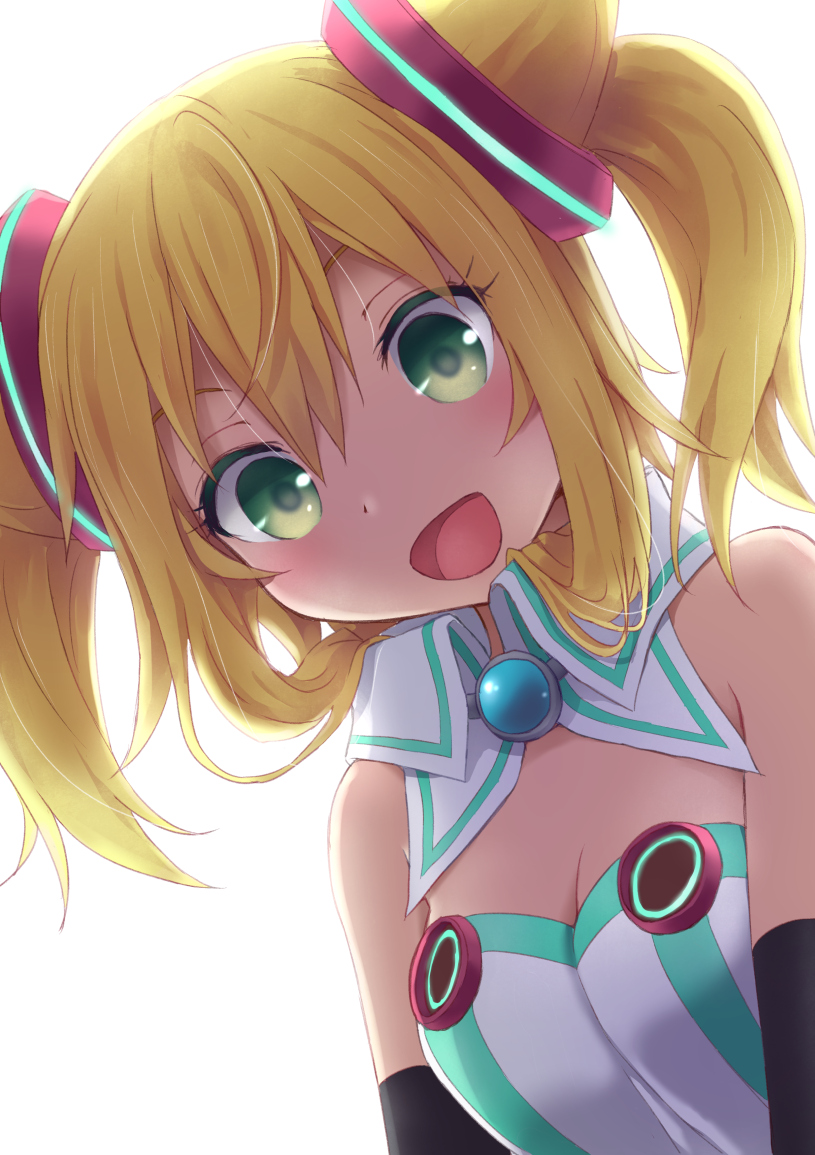 10s, 1girl, :d, bad_id, bad_pixiv_id, bare_shoulders, blonde_hair, female_focus