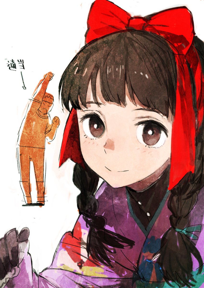 1boy, 1girl, barry_goodman, bow, braid, brown_eyes, brown_hair, fire_emblem, gloves, hair_bow, highres, minamoto_mamori, nintendo, toi8, tokyo_mirage_sessions_fe, twin_braids