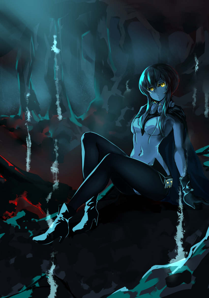 10s, 1girl, absurdres, abyssal_ship, arm_support, female_focus, glowing, glowing_eyes