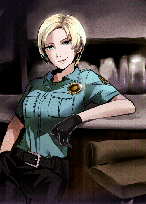 1girl, animification, blonde_hair, breasts, cybil_bennett, female_focus, nfyz, police, short_hair, silent_hill, silent_hill_(series), solo