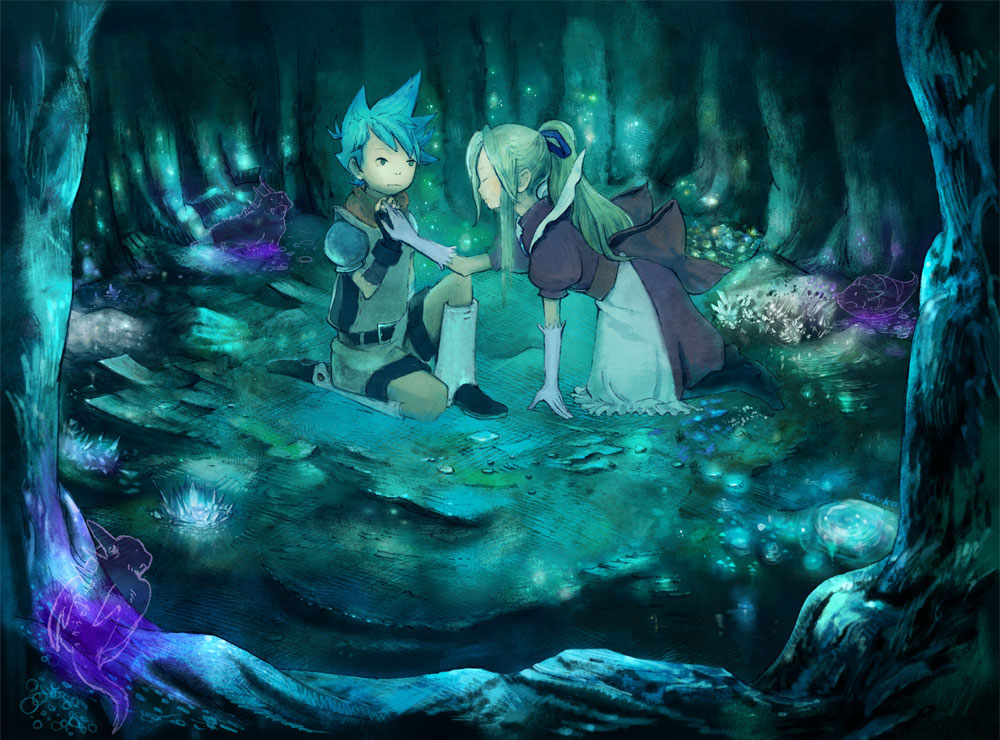 1boy, 1girl, blonde_hair, blue_eyes, boots, breath_of_fire, breath_of_fire_iii, child