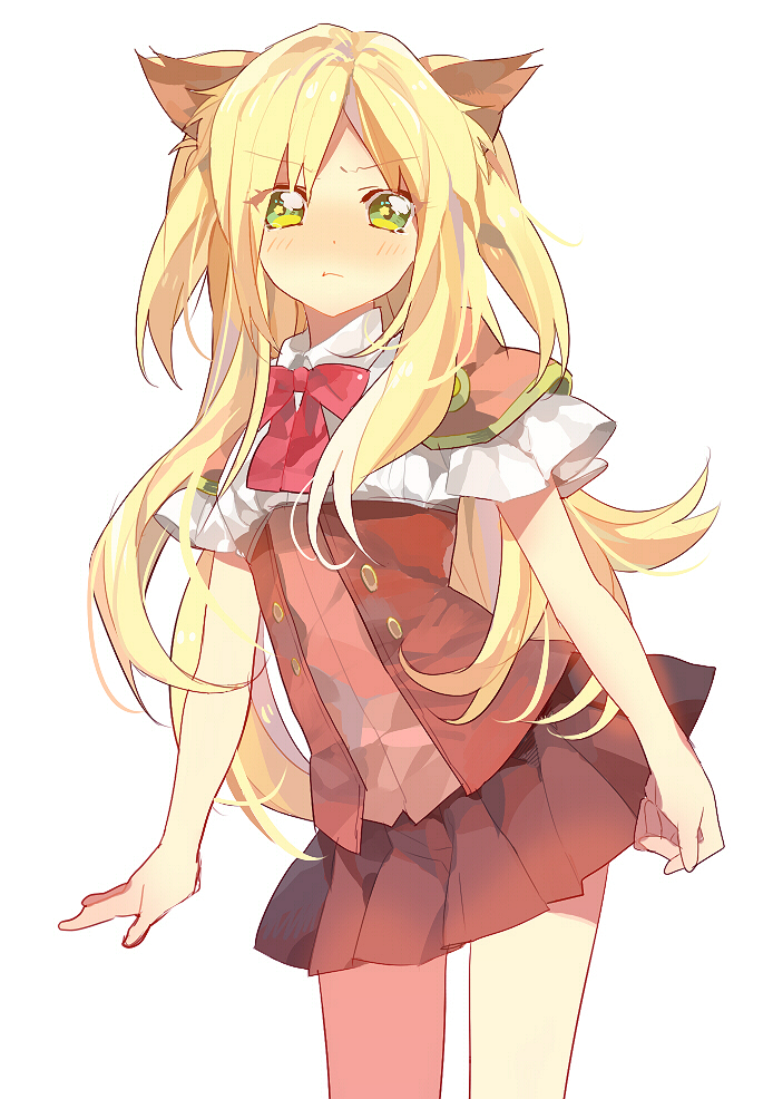 1girl, animal_ears, bad_id, bad_pixiv_id, blonde_hair, bow, bowtie, cat_ears