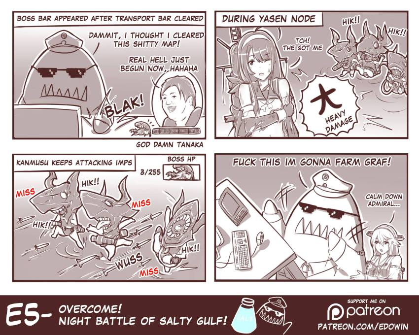 10s, 2boys, 2girls, 4koma, abyssal_ship, admiral_(kancolle), comic, dota_(series)