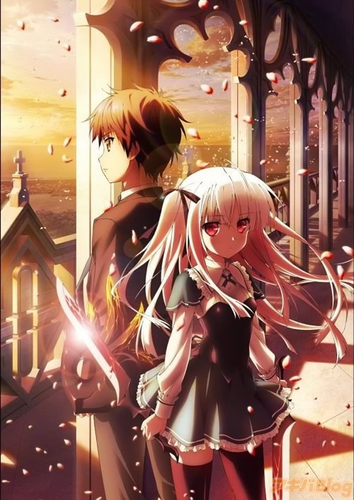 10s, 1boy, 1girl, absolute_duo, black_hair, black_ribbon, brown_hair, hair_ribbon