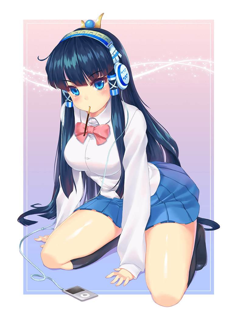 1girl, ancient_egyptian, black_hair, black_socks, blue_eyes, blush, breasts, commentary_request