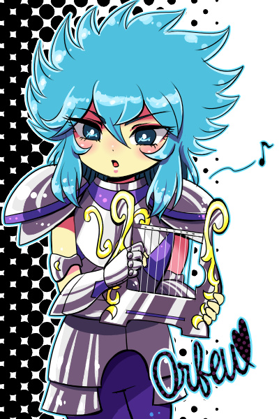 1boy, armor, blue_eyes, blue_hair, gauntlets, gloves, instrument, lyra_orphee