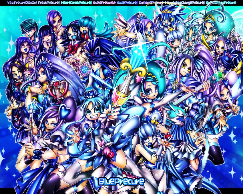 00s, 10s, 6+girls, :d, aoki_reika, aono_miki, arm_warmers, black_legwear