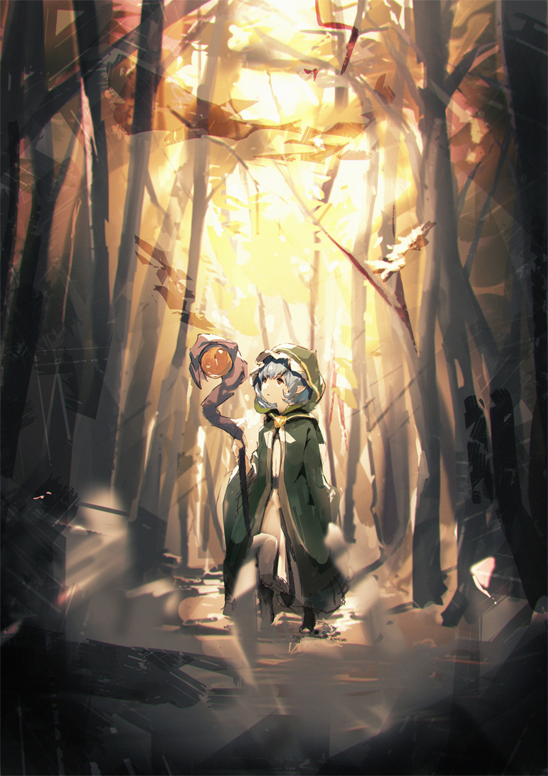 10s, 1girl, black_boots, boots, cape, dress, female_focus, forest