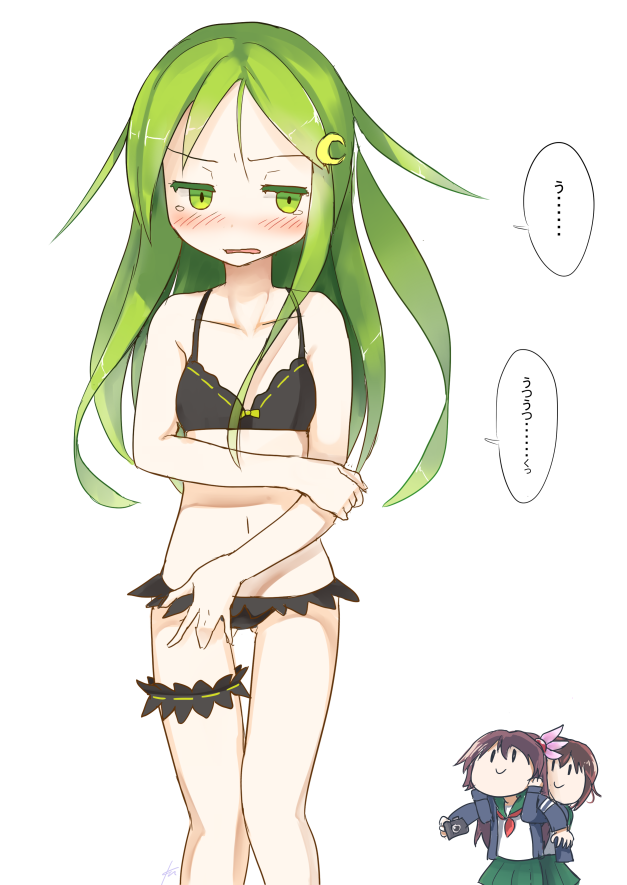 10s, 3girls, =), alternate_costume, bikini, black_bikini, blazer, brown_hair