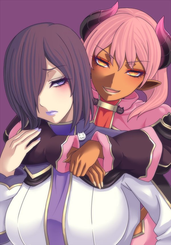 2girls, :3, :d, animal_print, arm_grab, arms_around_neck, badge, bags_under_eyes